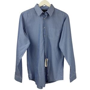 Brooks Brothers Fleece Non-Iron 100% Cotton Blue White Stripe Dress Shirt 20